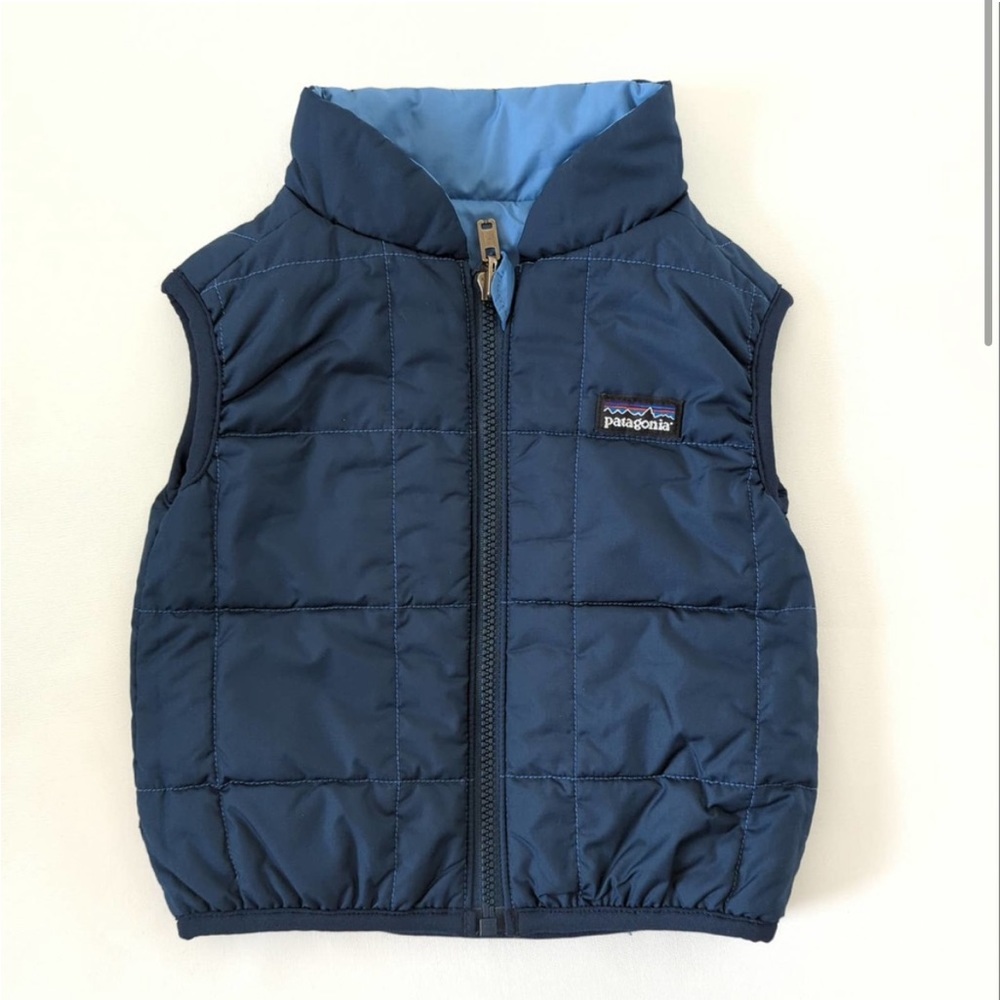 Patagonia Baby Vest Blue Reversible Puffball Infant Toddler 9-12 Months Boys